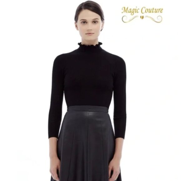 NWOT Rebecca Taylor Merino Wool Black Turtleneck Perforated Knit Sweater S - Picture 1 of 8